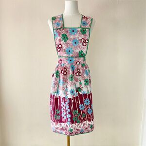 Vintage Handmade Pinafore Bib Apron Retro Garden Print (OS) Fits Modern S-L
